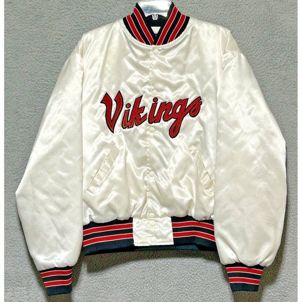 Vintage 90s Holloway Satin Bomber Jacket XL Chicago Amundsen High School Vikings